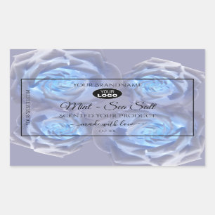 Floral Product Labels Light Blue Roses with Logo
