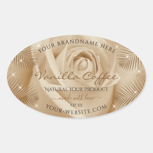 Floral Product Labels Light Brown Rose Palm Leaves