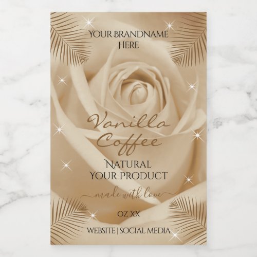 Floral Product Labels Light Brown Rose Palm Leaves