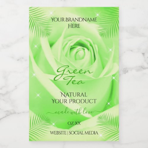 Floral Product Labels Light Green Rose Palm Leaves