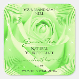 Floral Product Labels Light Green Rose Palm Leaves
