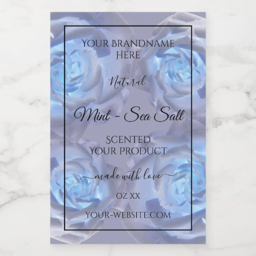 Floral Product Labels Luminous Light Blue Roses