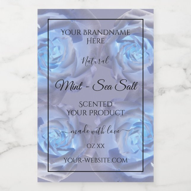 Floral Product Labels Luminous Light Blue Roses (Single Label)