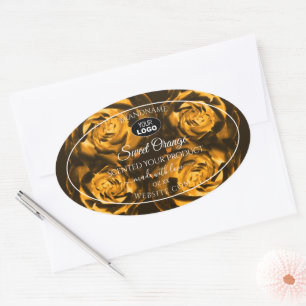 Floral Product Labels Orange Brown Roses with Logo