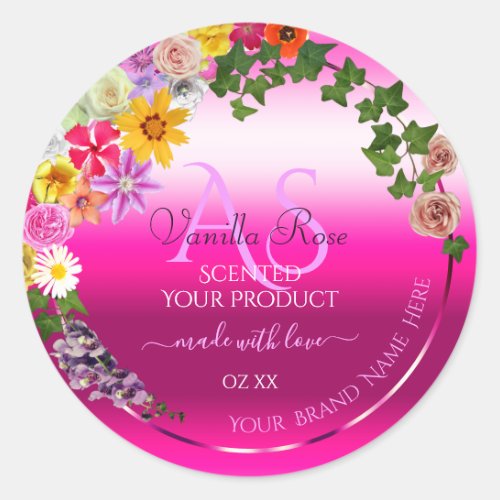 Floral Product Labels Pink Gradient with Monogram