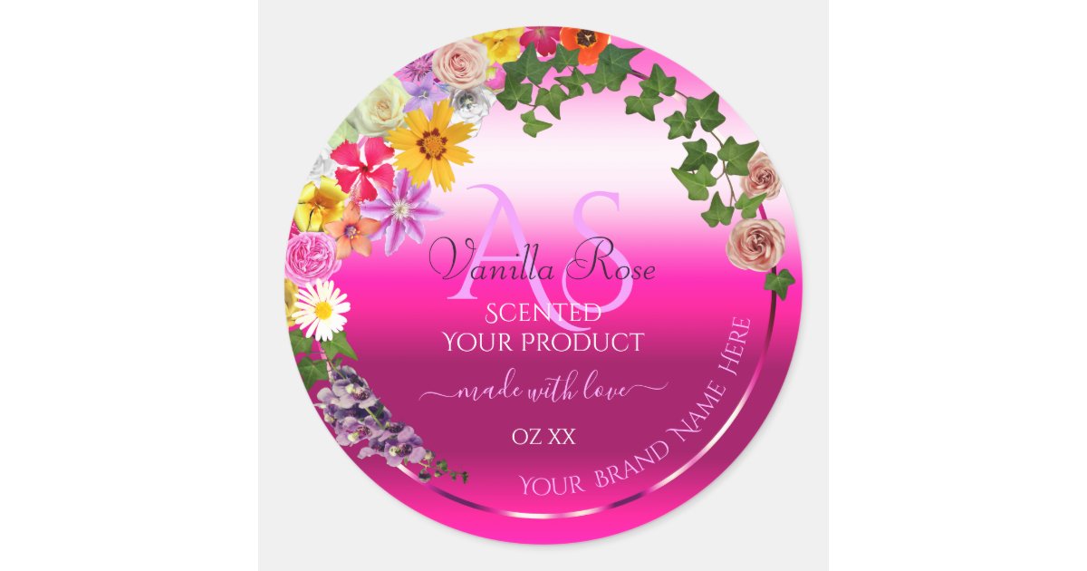 Floral Product Labels Pink Gradient with Monogram | Zazzle
