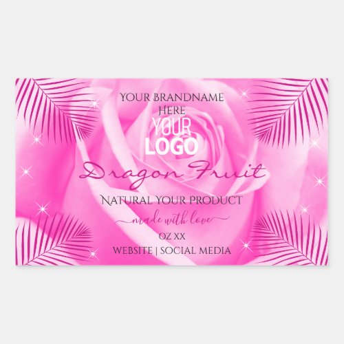 Floral Product Labels Pink Rose Palm Leaves Logo