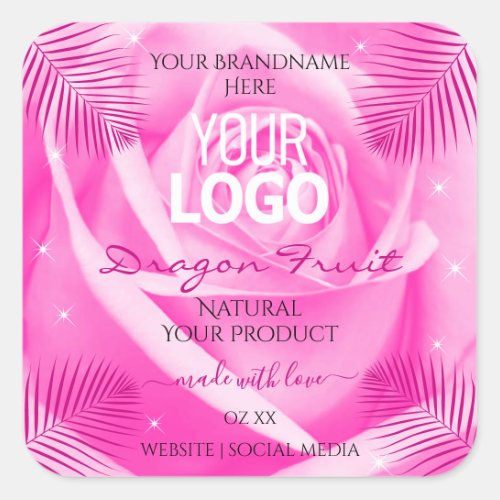 Floral Product Labels Pink Rose Palm Leaves Logo