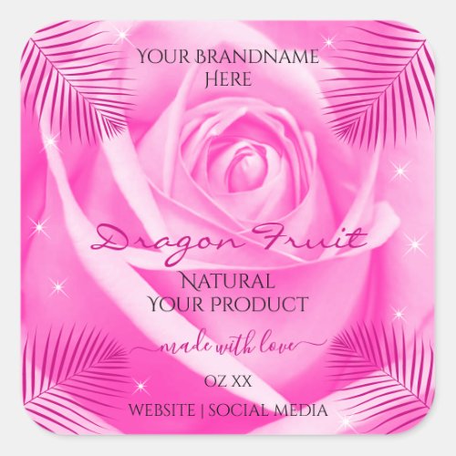 Floral Product Labels Pink Rose with Palm Leaves