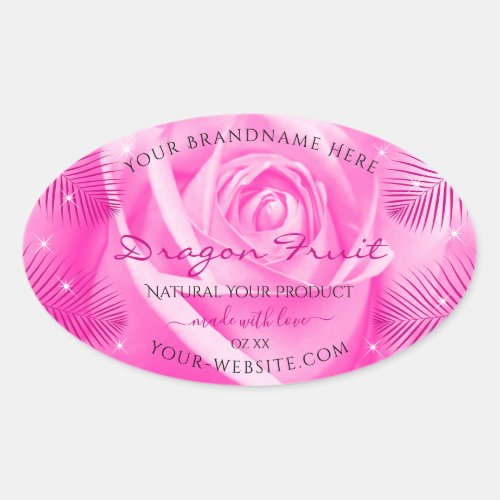 Floral Product Labels Pink Rose with Palm Leaves