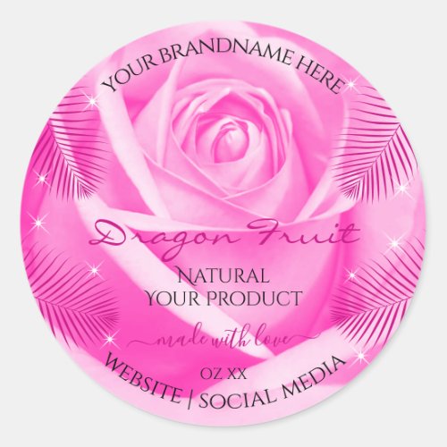 Floral Product Labels Pink Rose with Palm Leaves