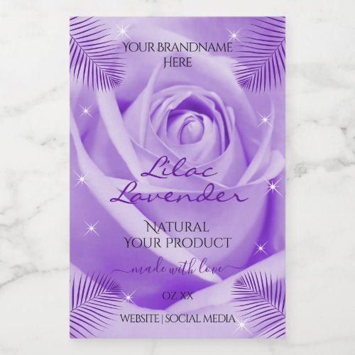 Floral Product Labels Purple Rose with Palm Leaves