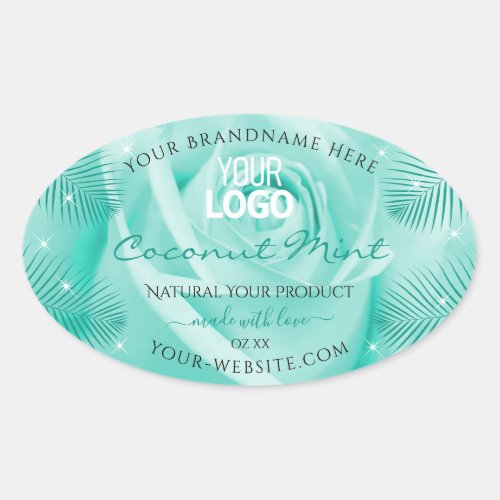 Floral Product Labels Teal Rose Palm Leaves Logo