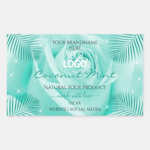 Floral Product Labels Teal Rose Palm Leaves Logo