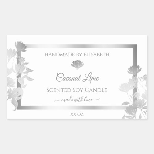 Floral Product Labels White and Silver Colored