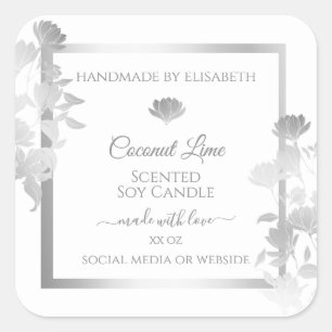 Floral Product Labels White and Silver Colored