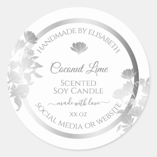 Floral Product Labels White and Silver Colored