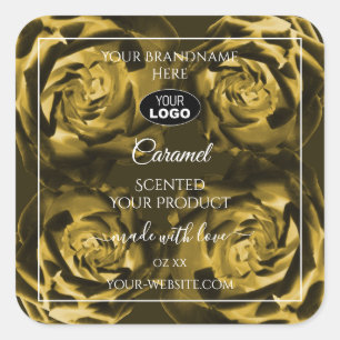Floral Product Labels Yellow Brown Roses with Logo