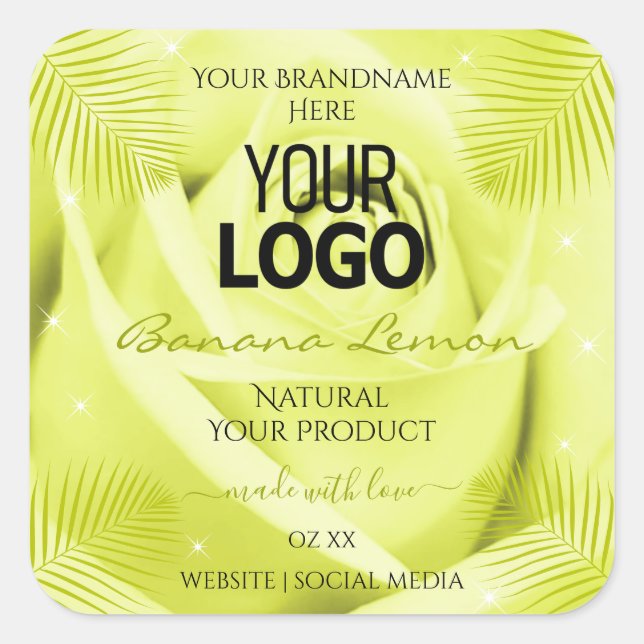 Floral Product Labels Yellow Rose Palm Leaves Logo (Front)