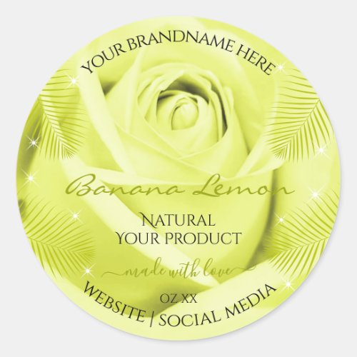 Floral Product Labels Yellow Rose with Palm Leaves