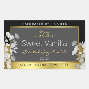 Floral Product Packaging Label Black Gold and Gray