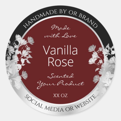 Floral Product Packaging Label Burgundy and Silver