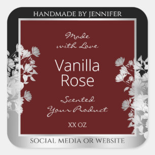 Floral Product Packaging Label Burgundy and Silver