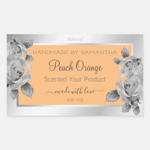 Floral Product Packaging Label Peach Orange Silver