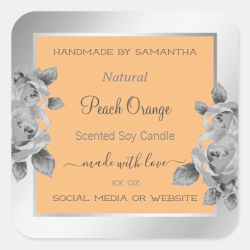 Floral Product Packaging Label Peach Orange Silver