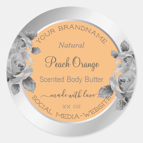 Floral Product Packaging Label Peach Orange Silver