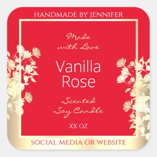 Floral Product Packaging Label Template Red  Gold