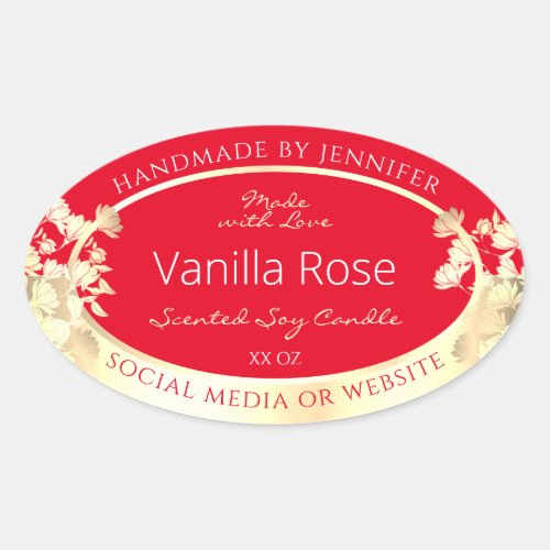 Floral Product Packaging Label Template Red  Gold