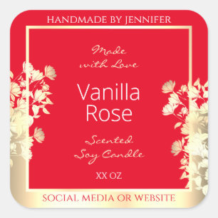Floral Product Packaging Label Template Red & Gold