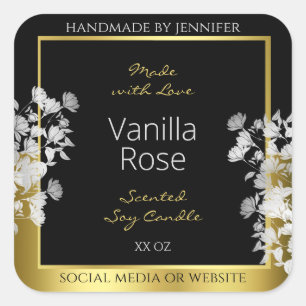 Floral Product Packaging Labels Black Gold Silver
