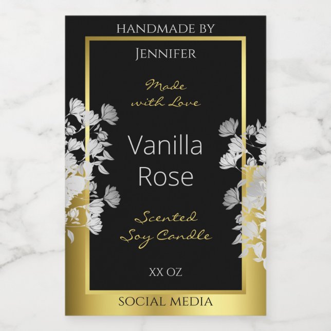 Floral Product Packaging Labels Black Gold Silver (Single Label)