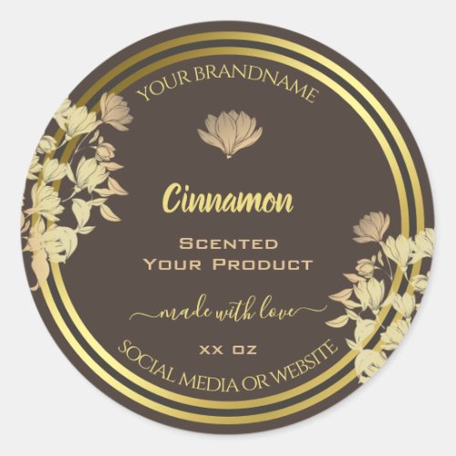 Floral Product Packaging Labels Brown Gold Colors
