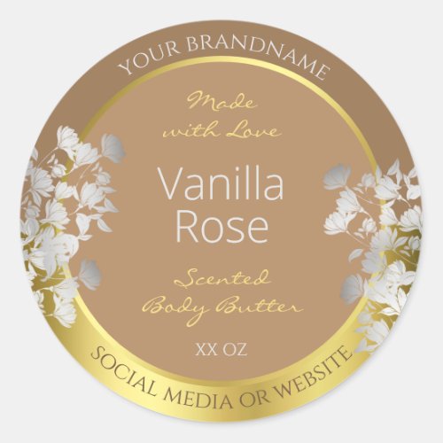 Floral Product Packaging Labels Brown Gold Silver