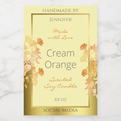 Floral Product Packaging Labels Cream Orange Gold