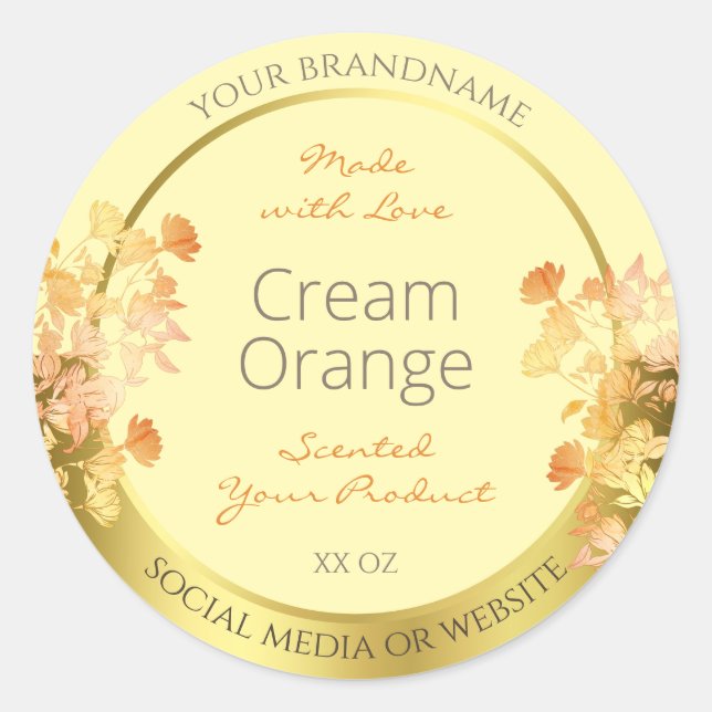 Floral Product Packaging Labels Cream Orange Gold (Front)