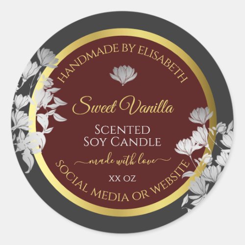 Floral Product Packaging Labels Gold Burgundy Gray