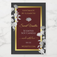 Floral Product Packaging Labels Gold Burgundy Gray