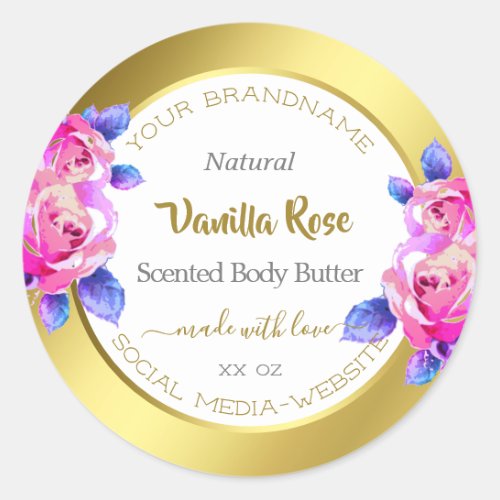 Floral Product Packaging Labels Gold White Pink