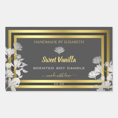 Floral Product Packaging Labels Gray Gold Colored