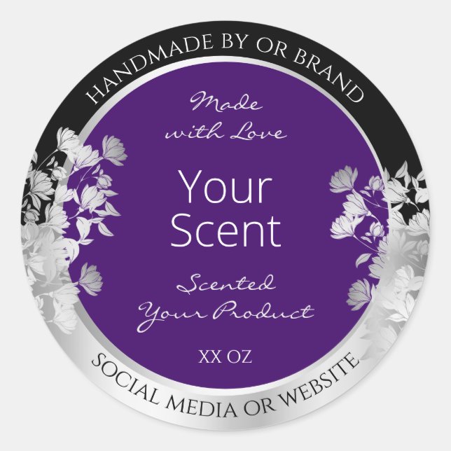 Floral Product Packaging Labels Purple and Silver (Front)