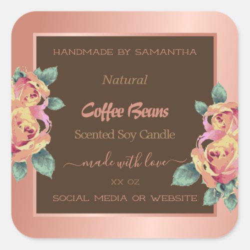 Floral Product Packaging Labels Rose Gold Brown