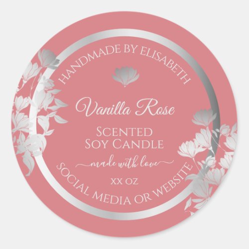 Floral Product Packaging Labels Silver and Pink