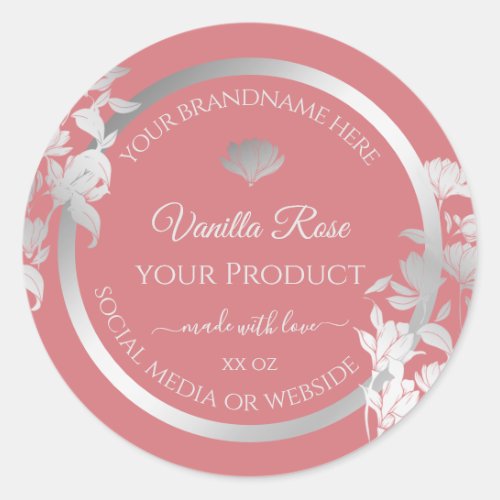 Floral Product Packaging Labels Silver and Pink