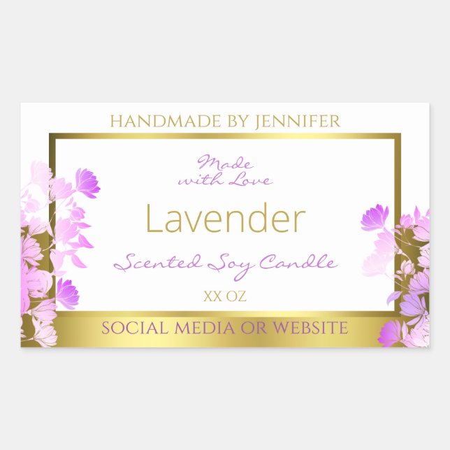 Floral Product Packaging Labels White Gold Purple (Front)