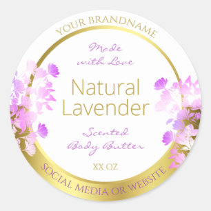 Floral Product Packaging Labels White Gold Purple