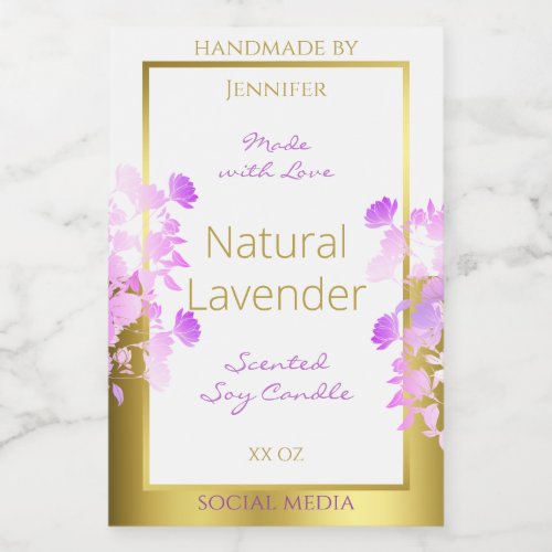 Floral Product Packaging Labels White Gold Purple